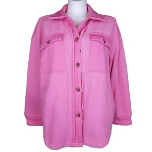 English Factory | Hot Pink Oversized Fleece Boxy Button Down Shacket Women's XL